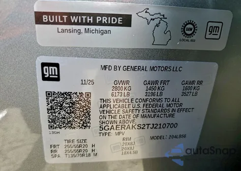 2026 Buick Enclave Preferred из США, поврежденный, VIN 5GAERAKS2TJ210700